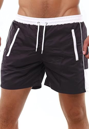 Reslad Badehose Herren Schnelltrocknend - Männer Badeshorts mit Reißverschluss Taschen Kurze Shorts für Strand & Surfer I Ideal als Schwimmhose & Badehosen RS-5015 Schwarz-Weiß 2XL von Reslad