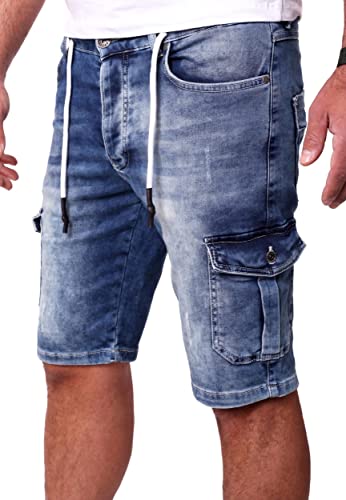 Reslad Cargo Jeans Shorts Herren Kurze Hosen Sommer - Sweathose in Jeansoptik l Stretch Denim Männer Jeansshorts l Hose Slim Fit RS-2099 Blau W29 von Reslad