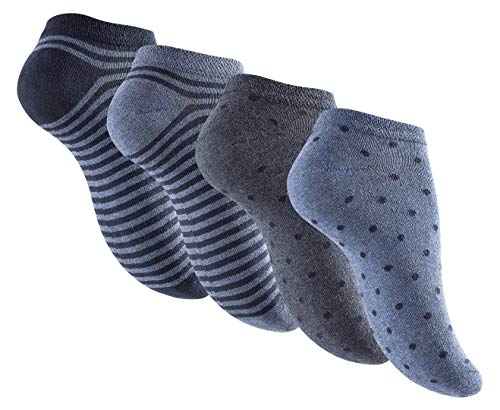 Reslad Damen Motiv Socken (8 x Paar) süße Söckchen für Frauen aus Baumwolle mit Streifen, Punkte, Herzen | Damensocken Sneaker Socken Füßlinge 8 Paar | Dot-Stripes Blau 39-42 von Reslad