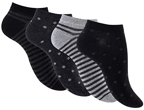 Reslad Damen Motiv Socken (8 x Paar) süße Söckchen für Frauen aus Baumwolle mit Streifen, Punkte, Herzen | Damensocken Sneaker Socken Füßlinge 8 Paar | Dot-Stripes Grau 35-38 von Reslad