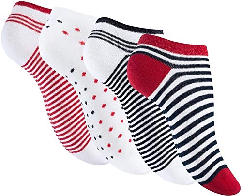 Reslad Damen Motiv Socken (8 x Paar) süße Söckchen für Frauen aus Baumwolle mit Streifen, Punkte, Herzen | Damensocken Sneaker Socken Füßlinge 8 Paar | Miss Sailor 39-42 von Reslad