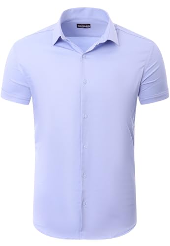 Reslad Hemd Herren Kurzarm Slim Fit | Freizeithemden für Sommer | Stretch Hemden mit optimalen Komfort | Elegantes Business Männer Hemd RS-7025 Hellblau M von Reslad