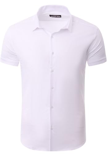 Reslad Hemd Herren Kurzarm Slim Fit | Freizeithemden für Sommer | Stretch Hemden mit optimalen Komfort | Elegantes Business Männer Hemd RS-7025 Weiß 2XL von Reslad
