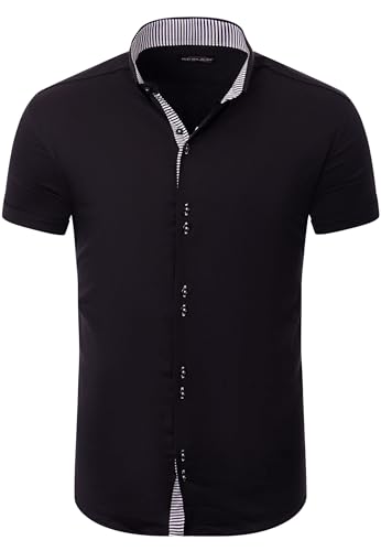 Reslad Hemd Herren Kurzarm Slim Fit | Kurzarmhemden Sommer | Stretch Hemden mit optimalen Komfort | Elegantes Business Männer Hemd RS-7035 Schwarz XL von Reslad
