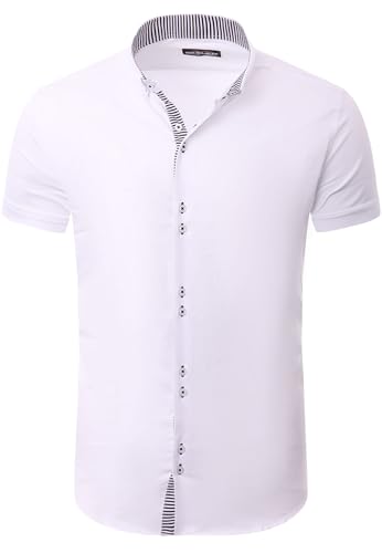 Reslad Hemd Herren Kurzarm Slim Fit | Kurzarmhemden Sommer | Stretch Hemden mit optimalen Komfort | Elegantes Business Männer Hemd RS-7035 Weiß M von Reslad