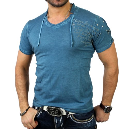 Reslad Herren Batik Look V-Neck T-Shirt RS-4064 (S, Petrol) von Reslad