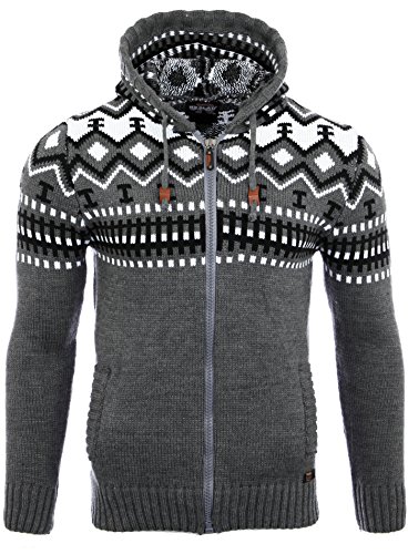 Reslad Herren Grobstrick Norweger Pullover Winter Strickjacke Kapuzenpullover RS-3104 (L, Anthrazit) von Reslad