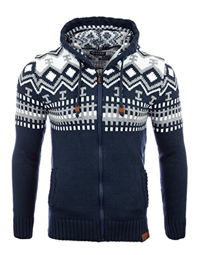 Reslad Herren Grobstrick Norweger Winter Strickjacke mit Kapuze RS-3104 Blau L von Reslad