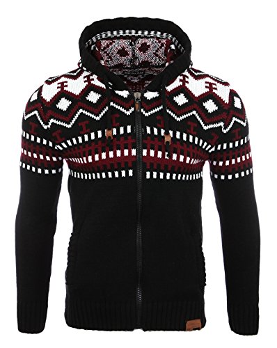 Reslad Herren Grobstrick Norweger Winter Strickjacke mit Kapuze RS-3104 Schwarz L von Reslad