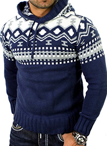 Reslad Herren Grobstrick Pullover Norweger Winter Kapuzenpullover RS-3013 Blau M von Reslad