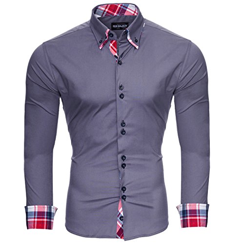 Reslad Herren Hemd Slim Fit Bügelleicht Ideal für Anzug, Business, Hochzeit | Freizeithemd Langarm Männer-Hemden RS-7015 Anthrazit M von Reslad