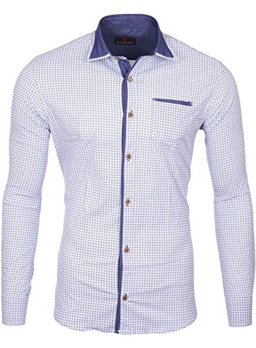 Reslad Herren Hemd Design Slim Fit Kontrast-Kragen Langarmhemd RS-7209B Weiß M von Reslad