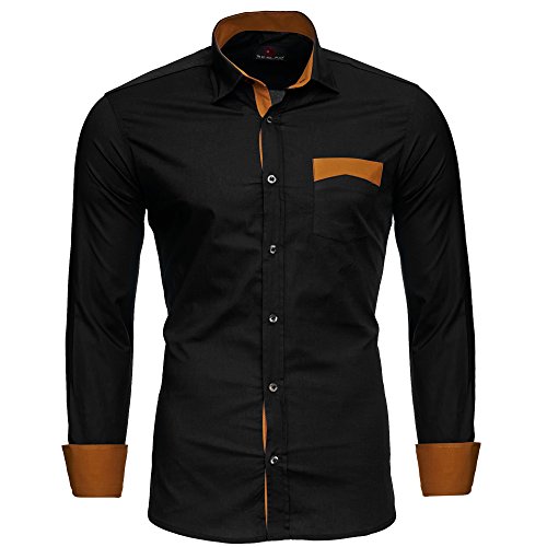 Reslad Herren Hemd bügelfrei Slim Fit Freizeit Männer Hemden Business Herrenhemd Kontrast zweifarbig Langarm RS-7205 Schwarz S von Reslad