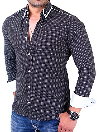 Reslad Herren Hemd Glencheck Button-Down-Kragen Langarmhemd RS-7208 Schwarz XL von Reslad