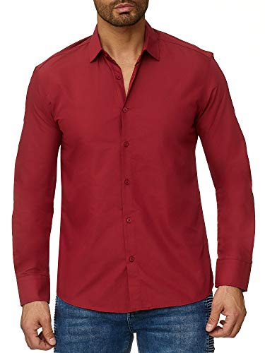 Reslad Herren Hemd Slim Fit Bügelfrei Businesshemd Oberhemd Hochzeit Männer Hemden Anzug Uni Langarm Neu RS-7002 Bordeaux L von Reslad