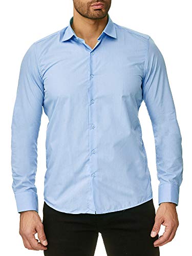 Reslad Herren Hemd Slim Fit Bügelfrei Businesshemd Oberhemd Hochzeit Männer Hemden Anzug Uni Langarm Neu RS-7002 Hellblau L von Reslad