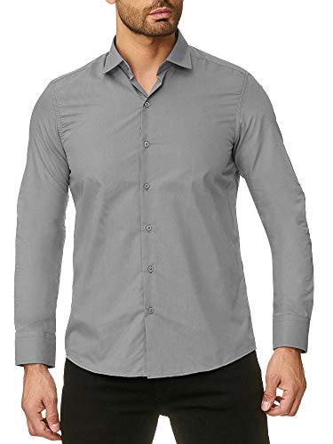 Reslad Herren Hemd Slim Fit Bügelfrei Businesshemd Oberhemd Hochzeit Männer Hemden Anzug Uni Langarm Neu RS-7002 grau L von Reslad