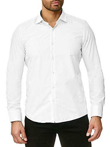 Reslad Herren Hemd Slim Fit Bügelfrei Freizeithemd Herrenhemd Hochzeit Männer Hemden Anzug Uni Langarm Neu RS-7002 Weiß XL von Reslad