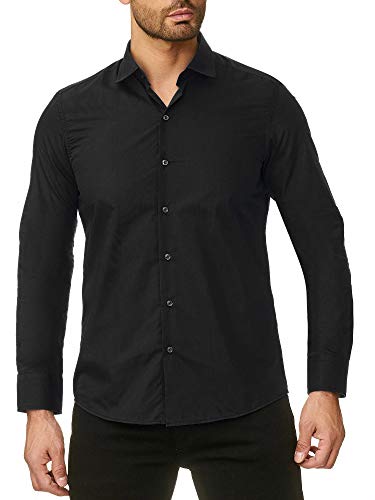 Reslad Herren Hemd Slim Fit Bügelfrei Freizeithemd Hochzeitshemd Männer Hemden Anzug Langarm Uni Neu RS-7002 Schwarz M von Reslad