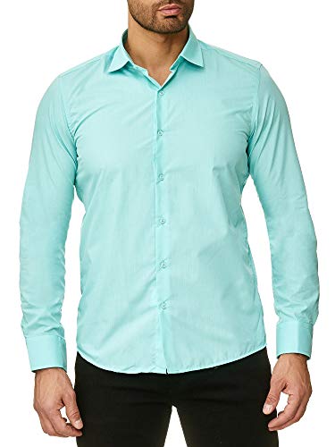 Reslad Herren Hemd Slim Fit Bügelfrei Freizeithemd Hochzeitshemd Männer Hemden Anzug Langarm Weiss Uni Neu RS-7002 Mint M von Reslad