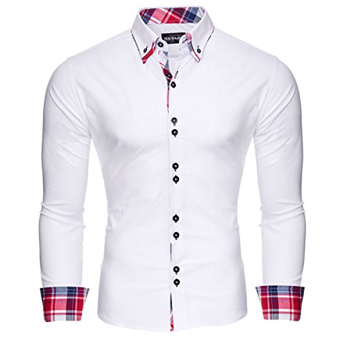 Reslad Herren Hemd Slim Fit Bügelleicht Ideal für Anzug, Business, Hochzeit | Freizeithemd Langarm Männer-Hemden RS-7015 Weiß 2XL von Reslad