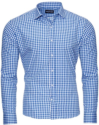 Reslad Herren Hemd Slim Fit Freizeithemd Tracht Herren Blaues Oberhemd Kariertes Trachtenhemd Jungs RS-7007 Blau XXL von Reslad