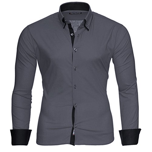 Reslad Hemd Herren Grau Hemden Herrenhemd Männer Hemd Slim Fit Langarm Hemd Grau Business Businesshemden Bügelfrei Hochzeit Anthrazit-Schwarz Gr. XXL von Reslad