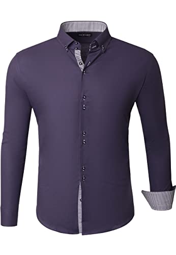 Reslad Herren Hemd Slim Fit l Medford Langarm Männer Business Kontrast Hemden Bügelleicht RS-7117 Anthrazit L von Reslad