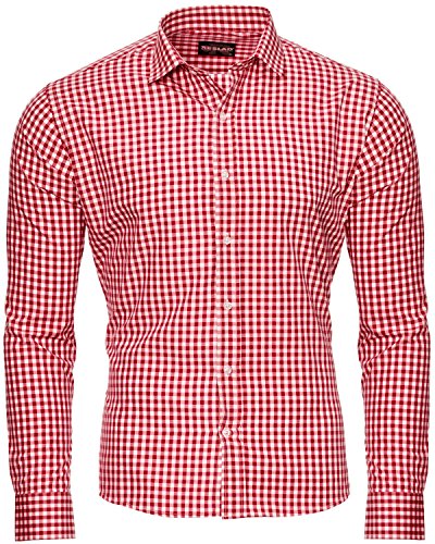 Reslad Herren Hemd Kariert Männer Hemden Bügelleicht Rote Hemden Slim Fit Hemd Figurbetont Freizeithemd RS-7007 Rot Größe S von Reslad