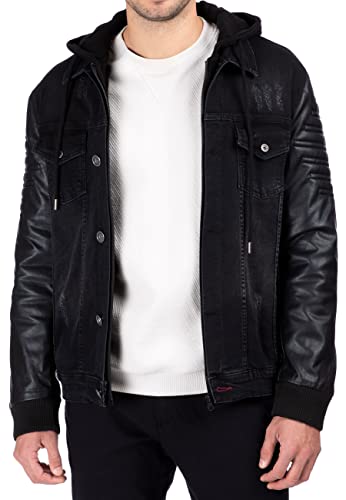 Reslad Herren Jeansjacke Denim 2in1 Style Männer Jeans Jacke Übergangsjacke mit Kapuze RS-9035 Schwarz 2XL von Reslad