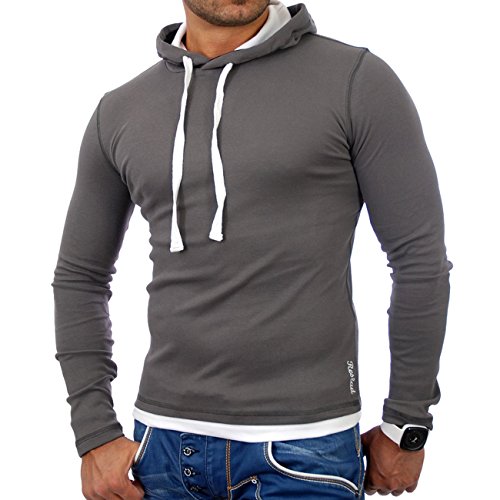 Reslad Herren Pullover Kapuzenpullover Sweatshirt Sweater Pulli Hoodie RS-1003 Anthrazit-Weiß 2XL von Reslad