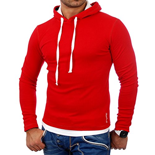 Reslad Herren Kapuzen Sweatshirt RS-1003 Rot-Weiß 2XL von Reslad