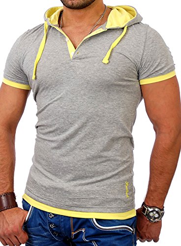 Reslad Herren Kapuzen T-Shirt San Diego RS-5033 Grau-Gelb XL von Reslad