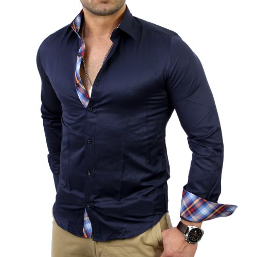 Reslad Herren Langarm Hemd RS-14009 Dunkelblau 2XL von Reslad