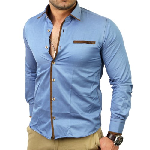 Reslad Herren Langarm Jeans Hemd RS-7110 Royalblau S von Reslad