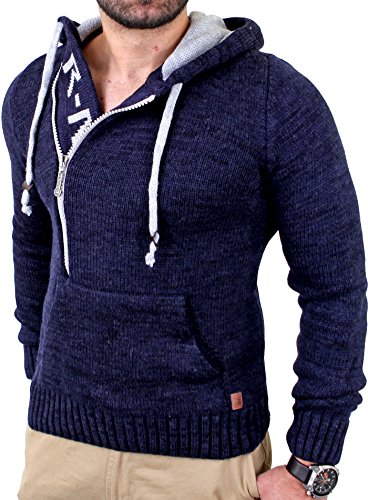 Reslad Herren Pouch Pocket Strickpullover Winter Pullover RS-3205 Navyblau S von Reslad