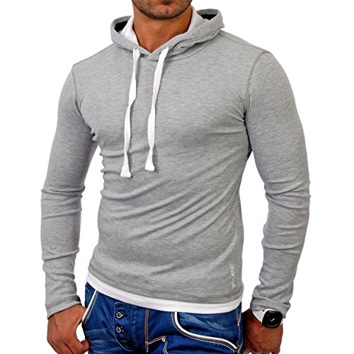 Reslad Herren Pullover Kapuzenpullover Sweatshirt Sweater Pulli Hoodie RS-1003 Grau-Weiß S von Reslad