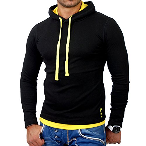Reslad Herren Pullover Kapuzenpullover Sweatshirt Sweater Pulli Hoodie RS-1003 Schwarz-Gelb 2XL von Reslad