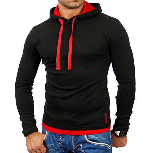 Reslad Herren Pullover Kapuzenpullover Sweatshirt Sweater Pulli Hoodie RS-1003 Schwarz-Rot XL von Reslad