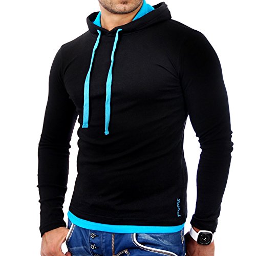 Reslad Herren Pullover Kapuzenpullover Sweatshirt Sweater Pulli Hoodie RS-1003 Schwarz-Türkis XL von Reslad