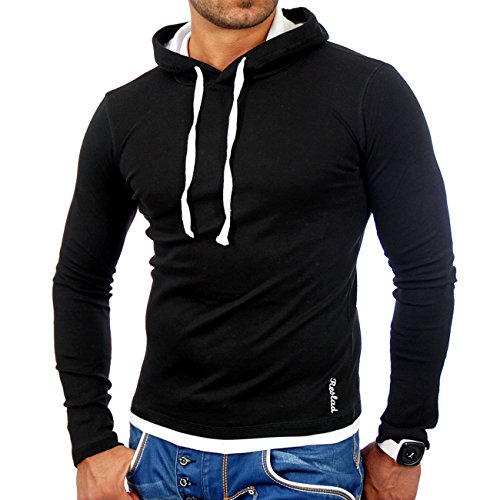 Reslad Herren Pullover Kapuzenpullover Sweatshirt Sweater Pulli Hoodie RS-1003 Schwarz-Weiß 2XL von Reslad