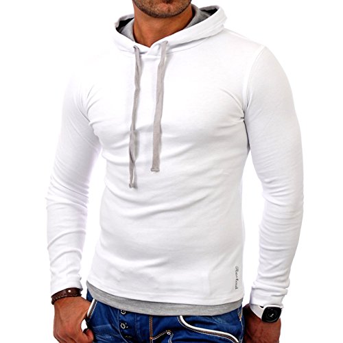 Reslad Herren Pullover Kapuzenpullover Sweatshirt Sweater Pulli Hoodie RS-1003 Weiß-Grau S von Reslad