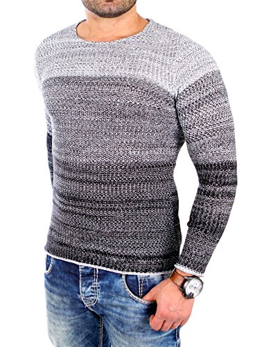 Reslad Herren Pullover melierte warme leichte Feinstrick Männer Jungen Pulli Pullis Strickpullover Sale RS-3106 Schwarz M von Reslad