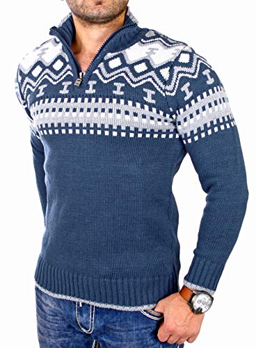 Reslad Herren Strickpullover Crewneck Zipper Norweger Pullover RS-3110 (3XL, Blau) von Reslad