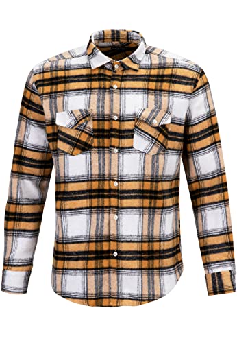 Reslad Holzfällerhemd Hemd Herren kariert Vintage Karo-Hemd Flanellhemd Männer Langarm Checked Flanell Shirt RS-7116 Gelb-Schwarz 2XL von Reslad