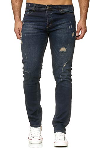 Reslad Jeans Herren Destroyed Look Slim Fit Denim Strech Jeans-Hose RS-2062 (W38 / L32, Dunkelblau (2090)) von Reslad