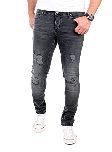 Reslad Jeans Herren Destroyed Look Slim Fit Denim Strech Jeans-Hose RS-2062 Schwarz W33 / L30 von Reslad
