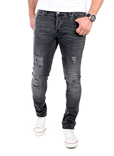 Reslad Jeans Herren Destroyed Look Slim Fit Denim Strech Jeans-Hose RS-2062 Schwarz W34 / L30 von Reslad