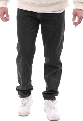 Reslad Jeans Herren Loose Fit l Herrenhose mit Knopfleiste l lässige Männer-Jeanshose RS-2105 Schwarz W29 / L32 von Reslad