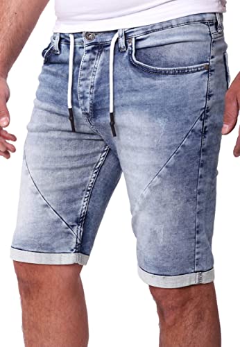 Reslad Jeans Shorts Herren Kurze Hosen Sommer - Sweathose in Jeansoptik l Stretch Denim Männer Jeansshorts l Hose Regular Fit RS-2087 Hellblau W32 von Reslad